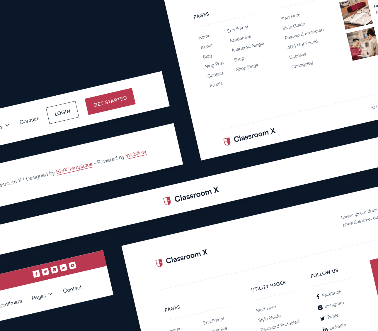 Classroom X - 3 Headers And Footers - Home Page - University Webflow Template