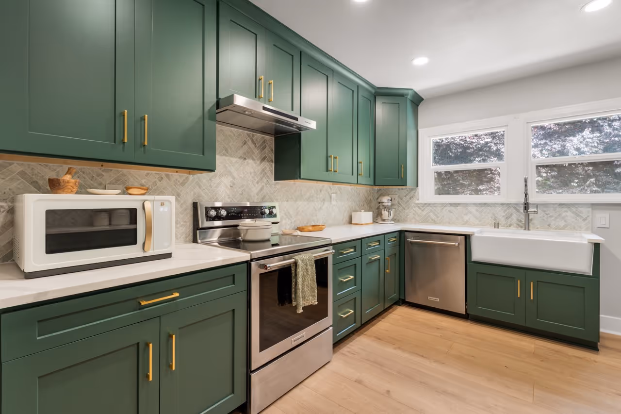 Beutiful kitchen remodel in green and pastel colors