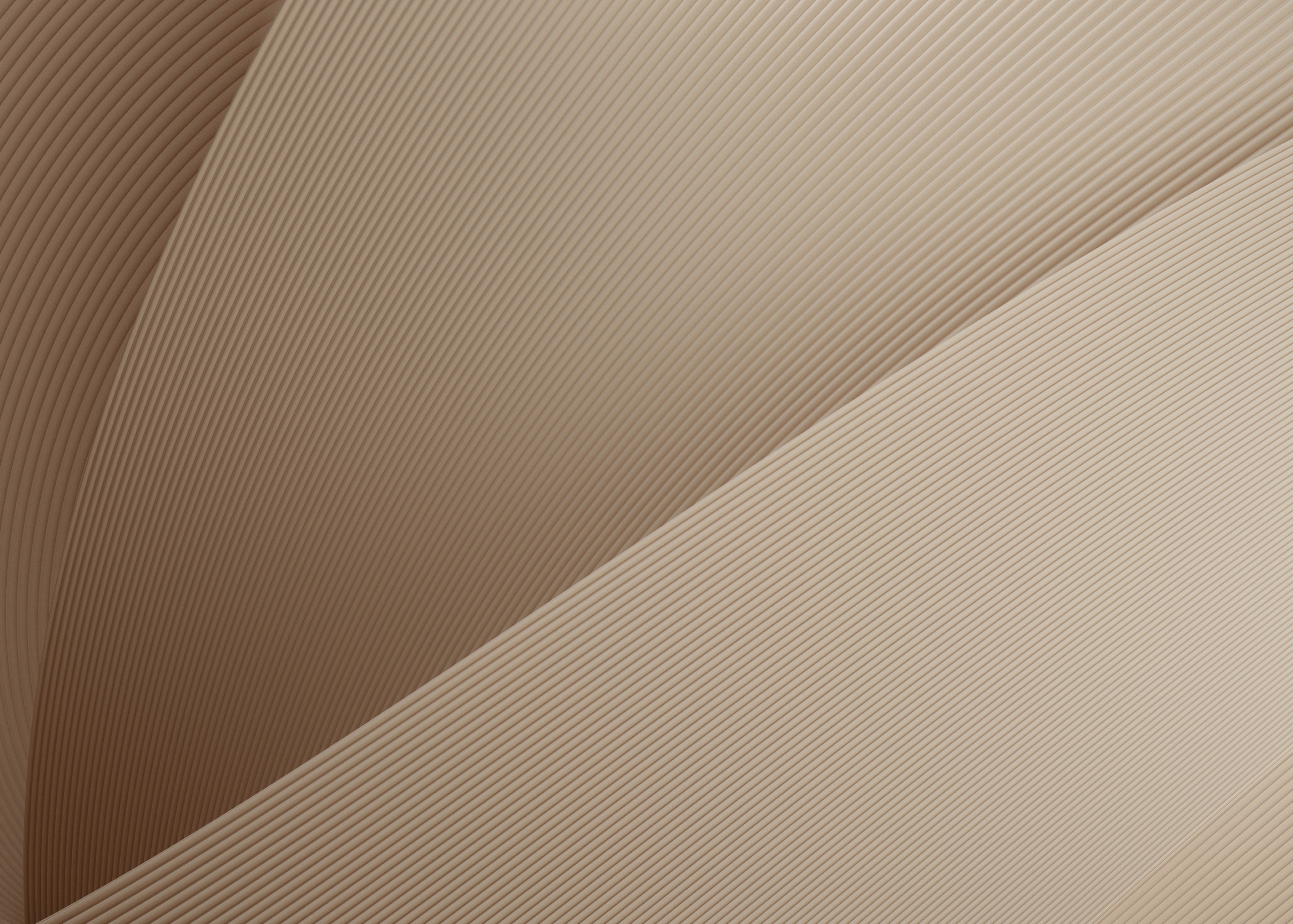 Close-up of smooth, curved, beige and brown layered lines creating an abstract pattern.