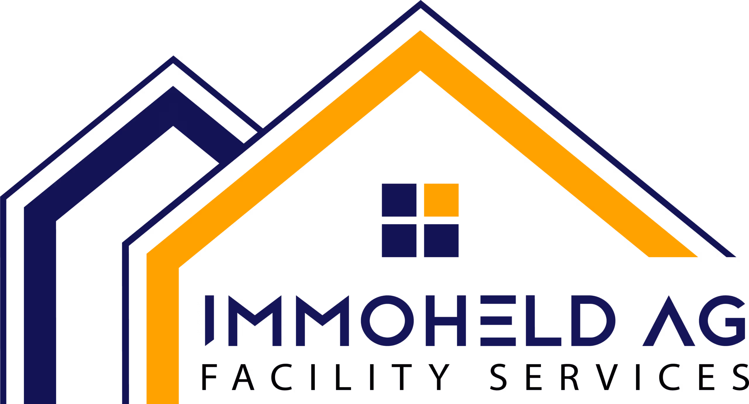 Logo von IMMOHELD AG mit stilisiertem Hausdach in Dunkelblau und Orange, darunter der Schriftzug Facility Services.
