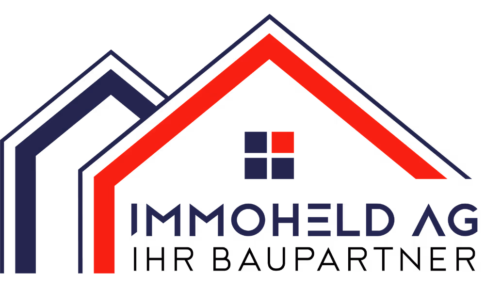 Logo von Immoheld AG mit zwei stilisierten Hausdächern, eines in Rot und das andere in Dunkelblau, und einem kleinen Fenster mit vier Scheiben.