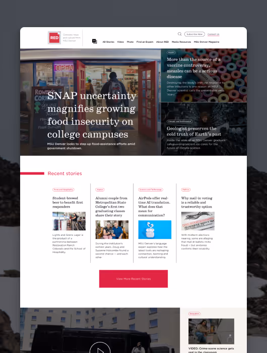 The homepage of the MSUD RED news site. 
