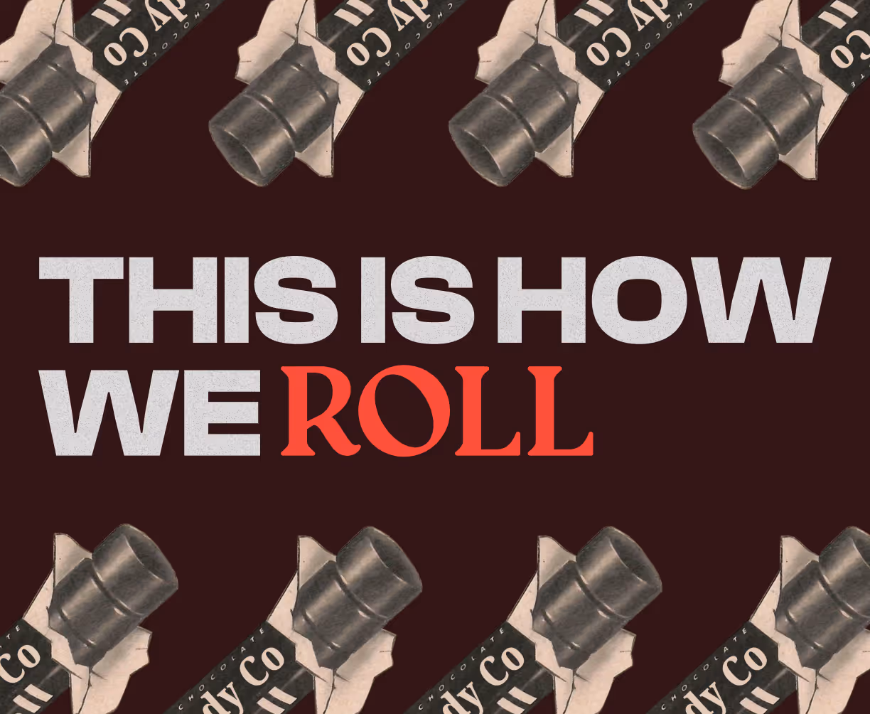 Vintage candy illustrations surround the tagline "This is How We Roll".