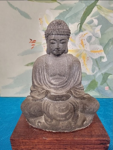 Traditional Buddhist painting depicting the parinirvana of Buddha surrounded by mourners and spiritual figures.