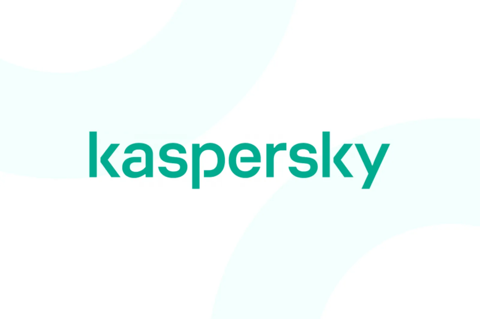 Kaspersky company logo in green lowercase letters on a white background with light teal abstract circles.