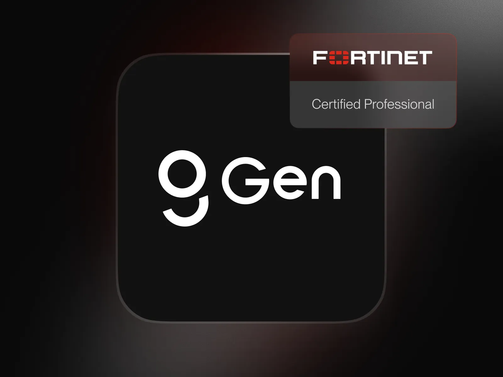 Black square with white text 'g Gen' and Fortinet Certified Professional badge in the top right corner.