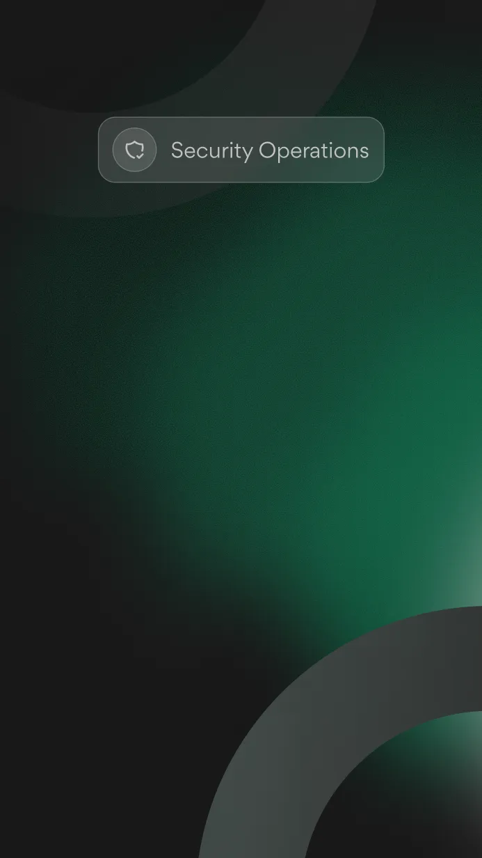 Button with shield icon and text 'Security Operations' on a dark green and black abstract background.