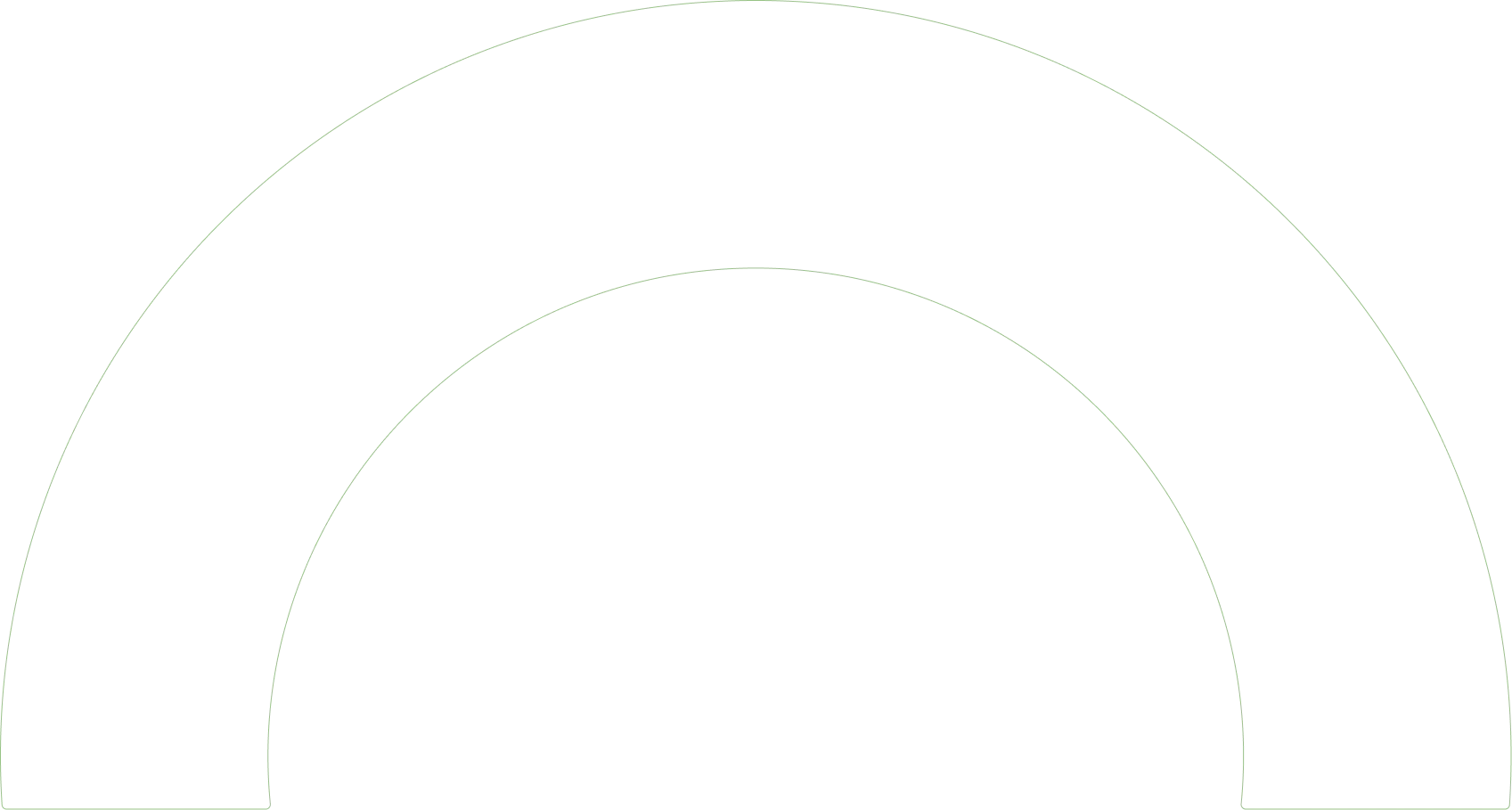 Two thin green semi-circles sharing the same center on a transparent background.