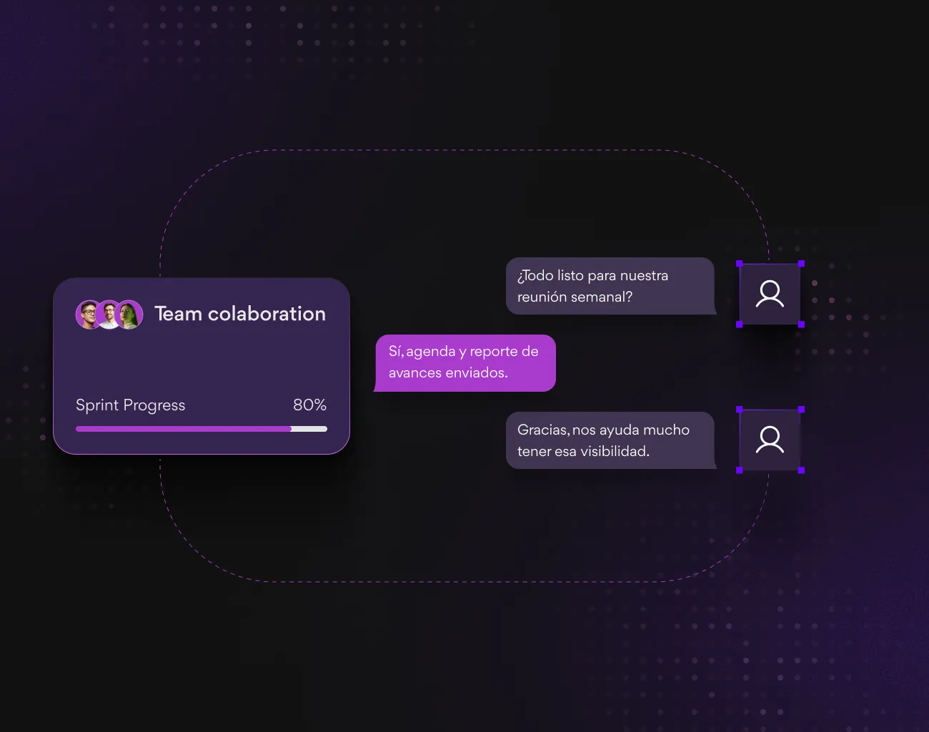 Two overlapping squares on a dark background; the top square shows a pink microchip icon and the partially visible bottom square shows a grey bug icon with detection markers.