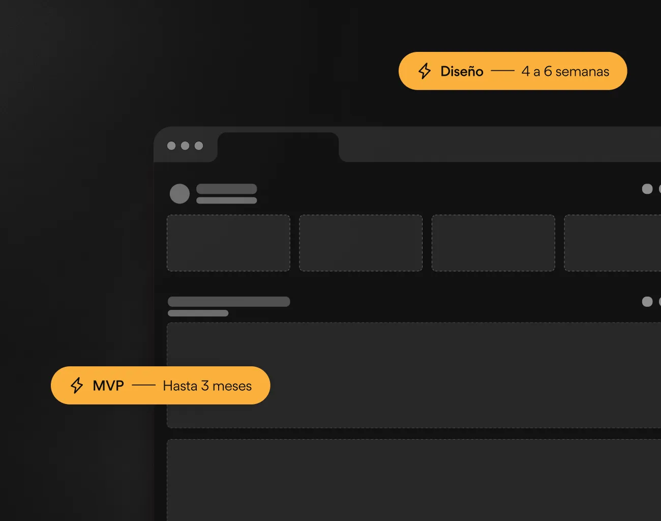 Dark-themed browser window graphic with four rectangular placeholders and lines representing text on a purple and black background with a pink horizontal line through the middle.