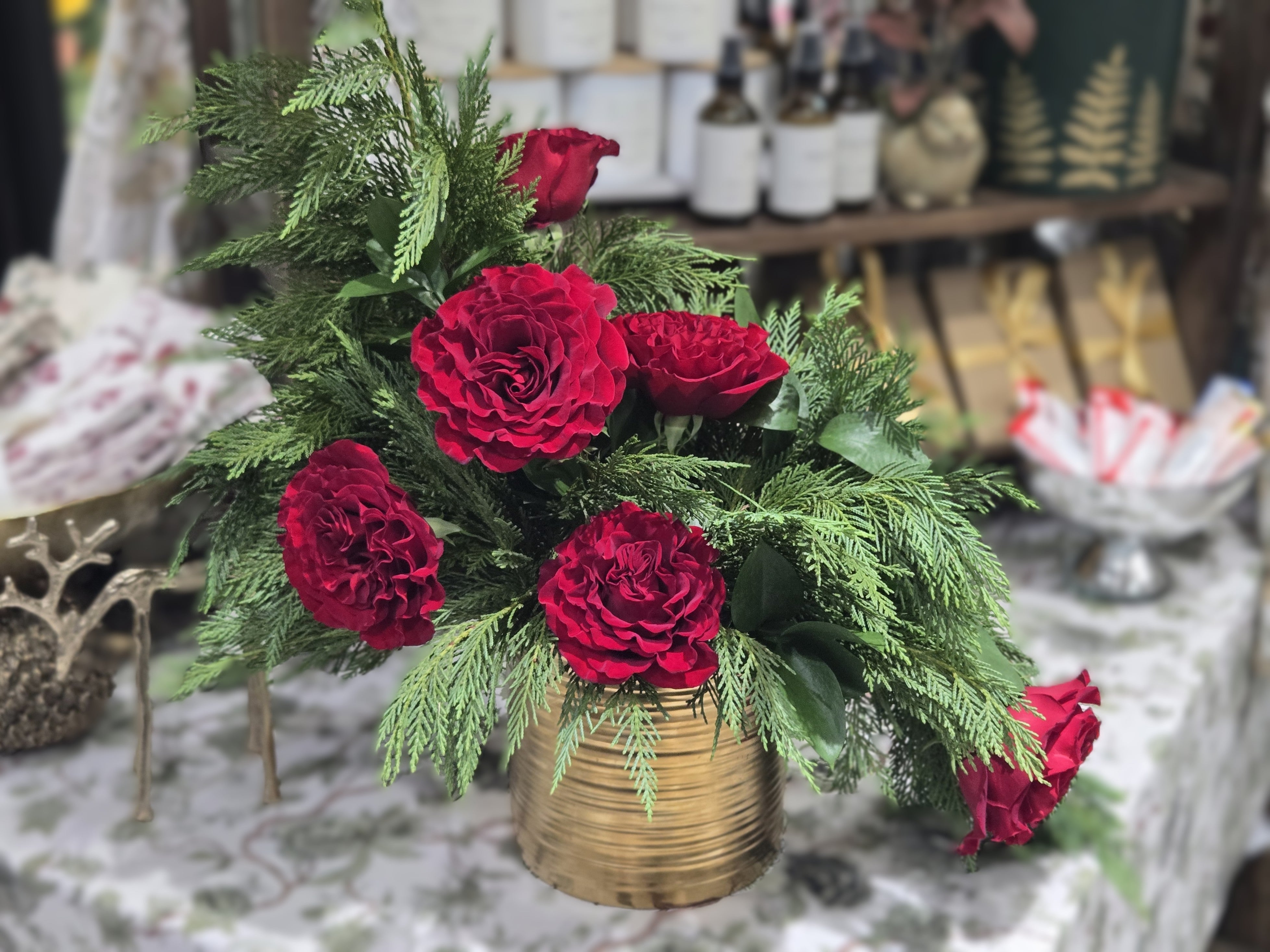 Winter Rouge: A Holiday Fresh Flower Arrangement