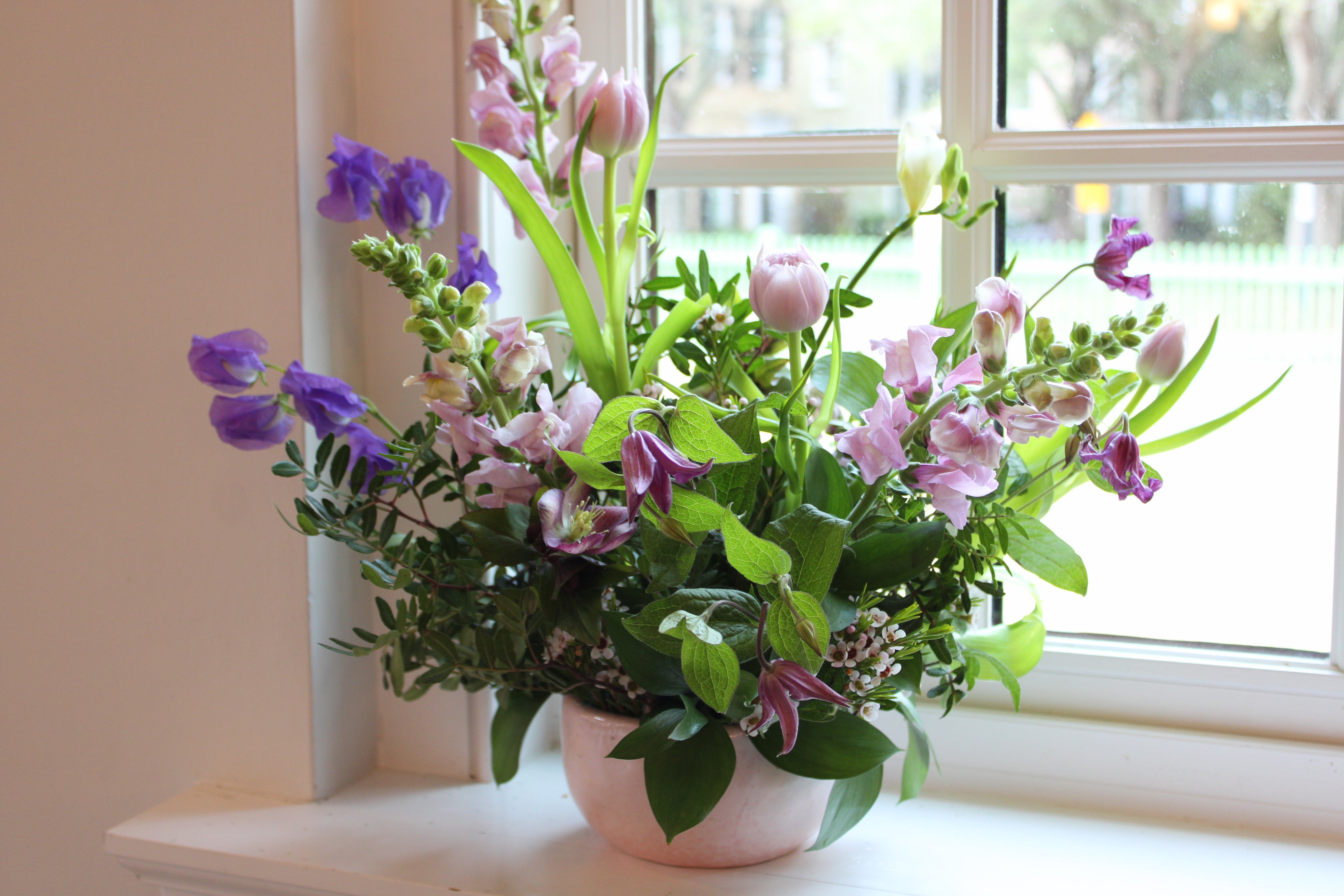 Spring Reverie – A Sweet Pea & Tulip Fresh Flower Arrangement