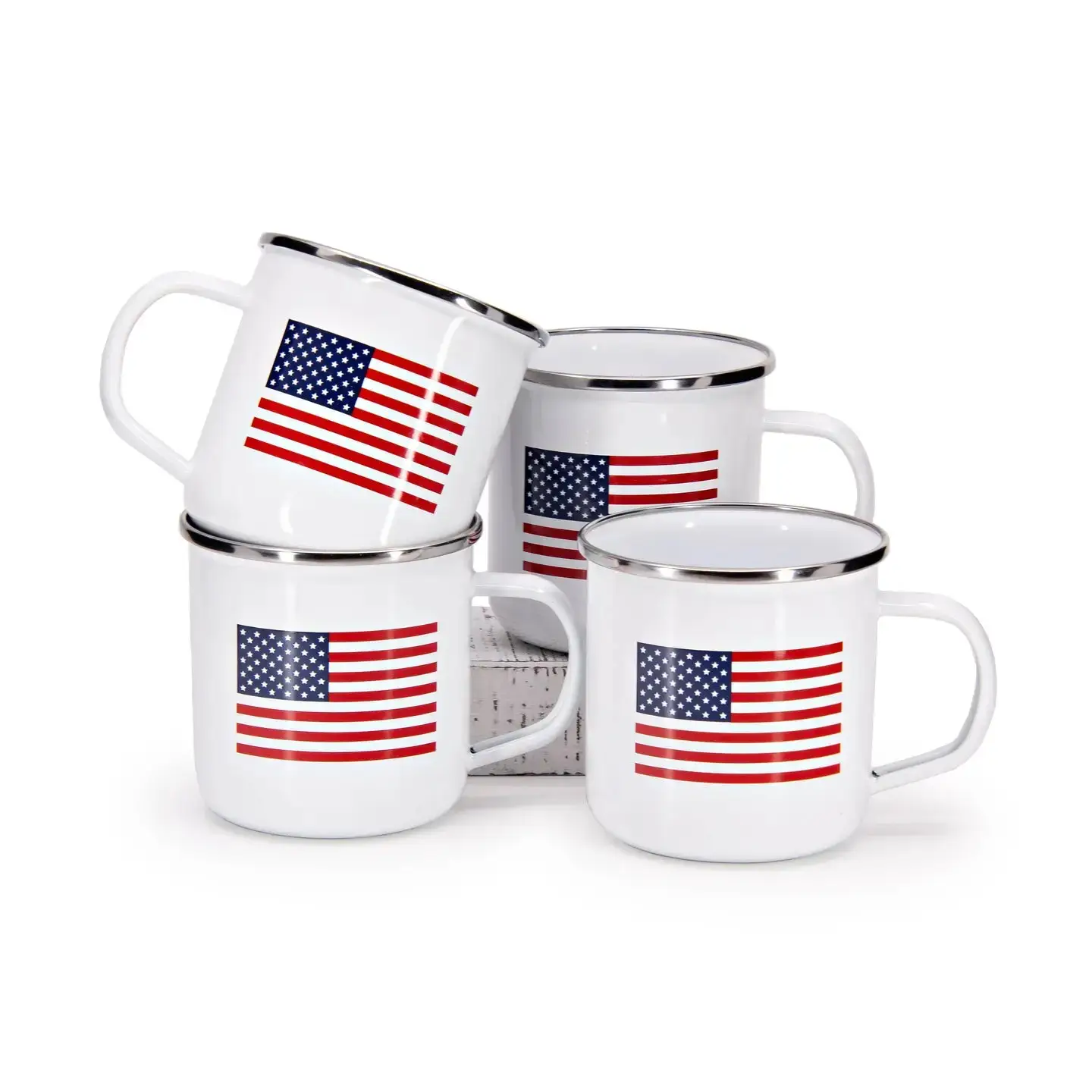 Golden Rabbit Enamelware Set of 4 Us Flag Adult Mugs