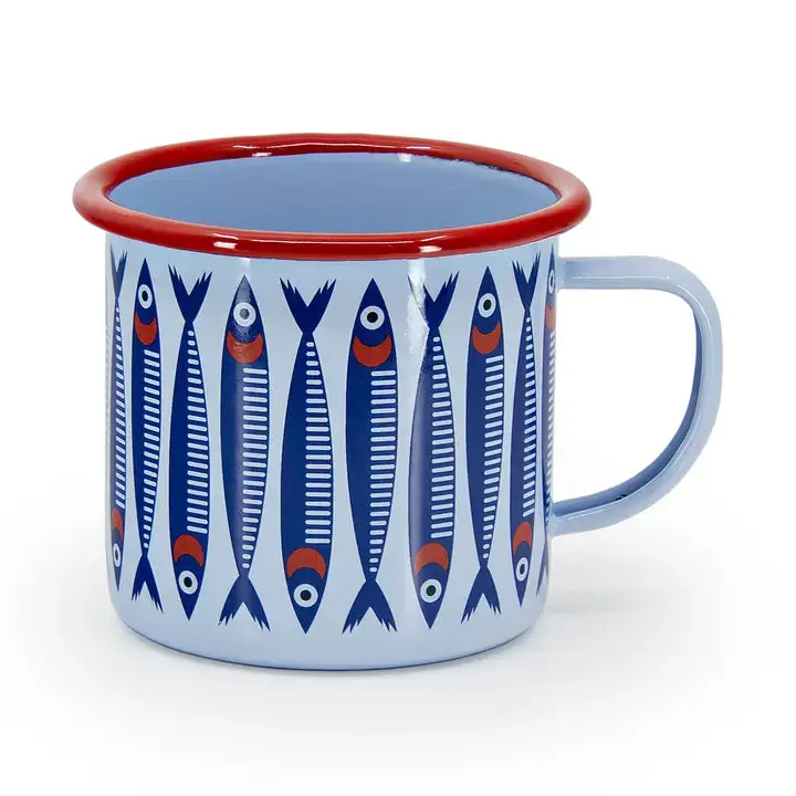Anchovies Enamelware Mug with Red Rim (16 oz)