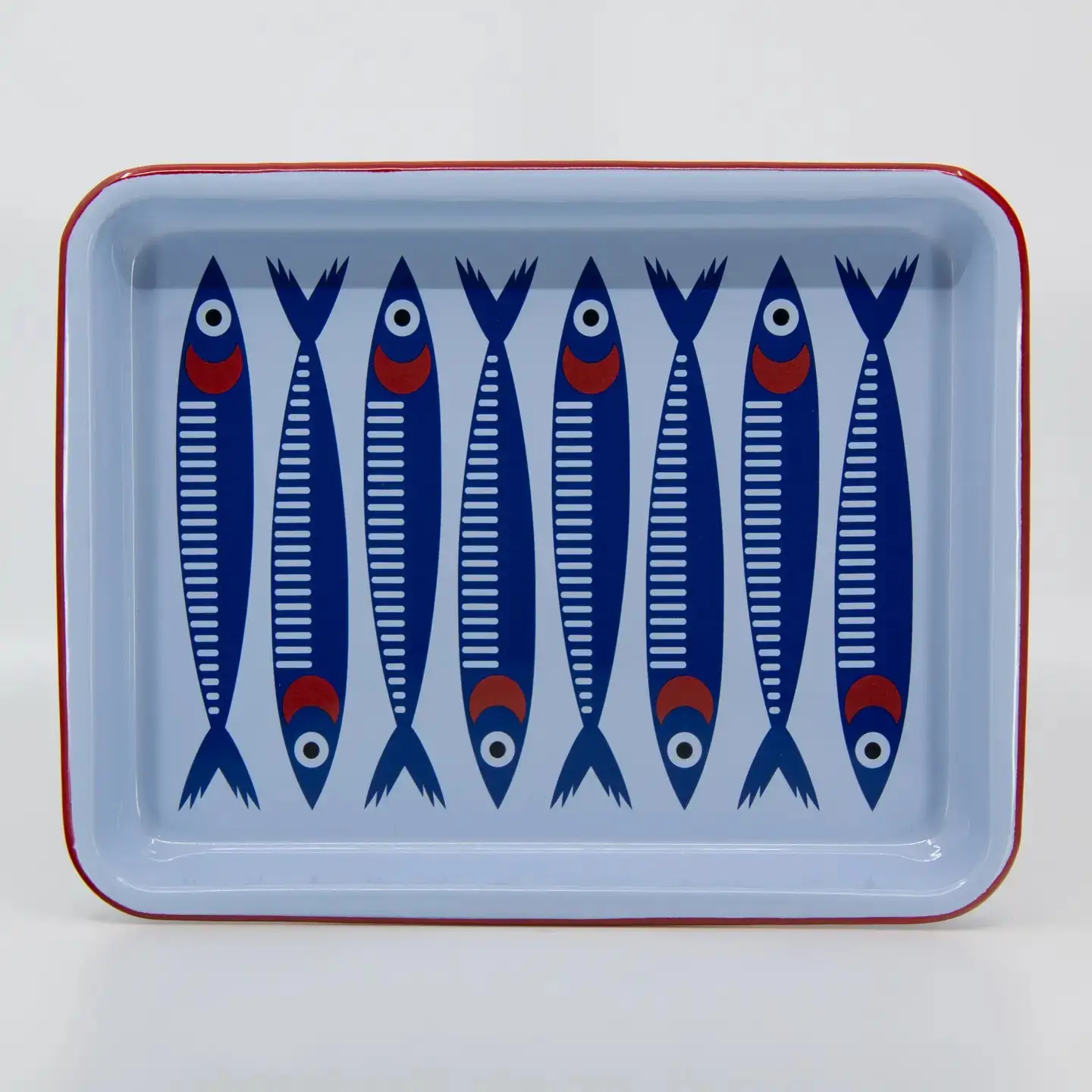 Anchovies Enamelware Small Rectangle Tray with Red Rim