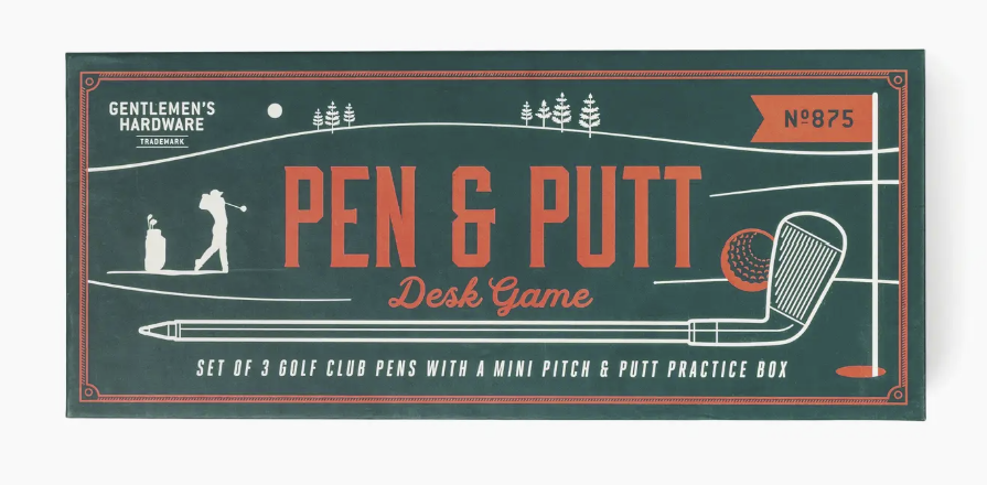 Pen & Putt Desk Golf Set – 3 Golf Club Pens with Mini Pitch & Putt Game