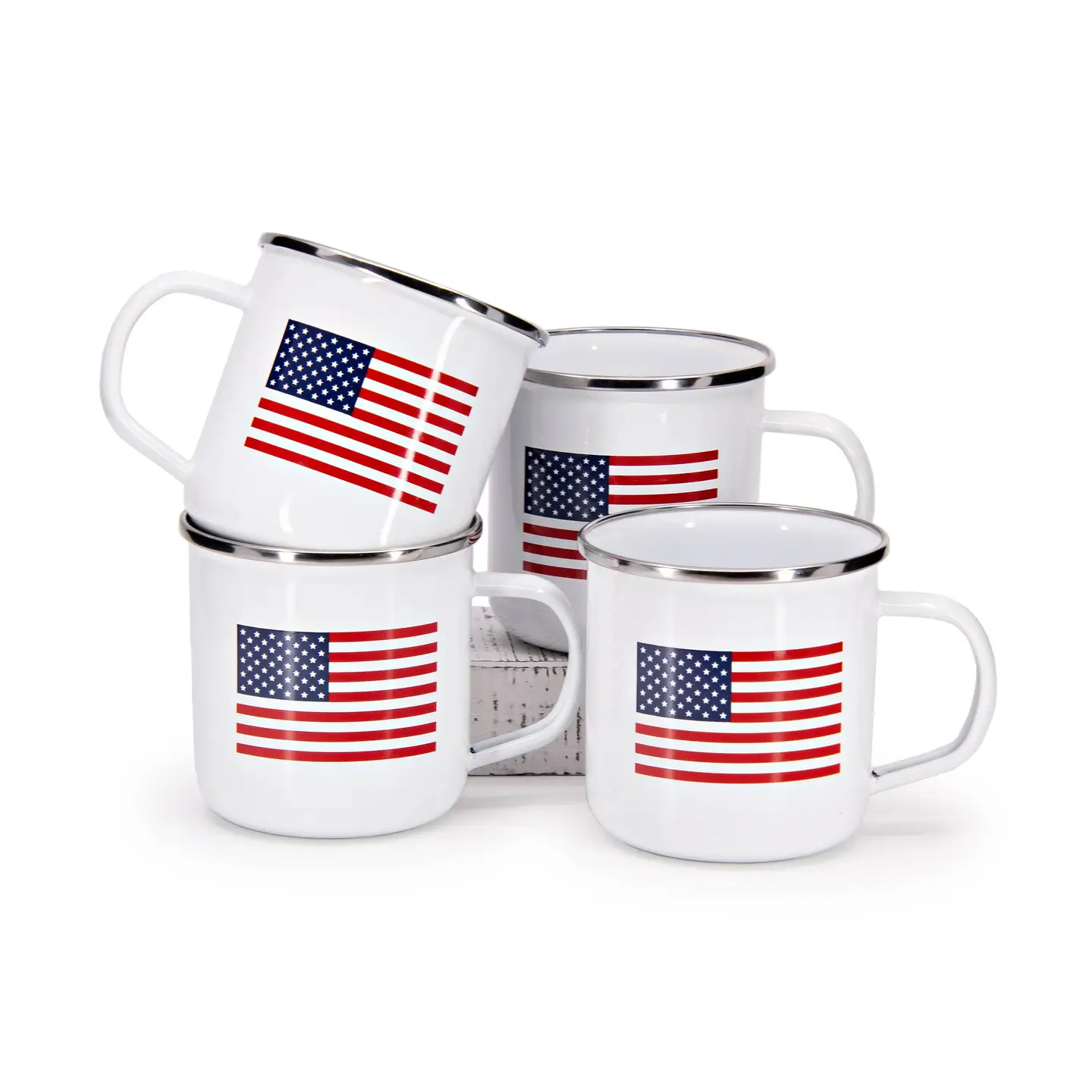 Golden Rabbit Enamelware Set of 4 Us Flag Adult Mugs