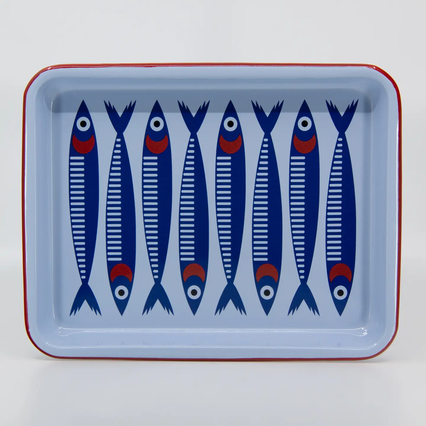 Anchovies Enamelware Small Rectangle Tray with Red Rim