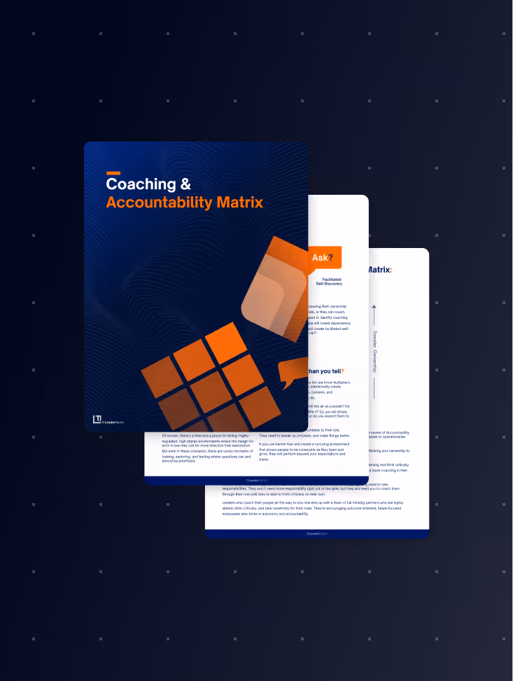 Cover of LeaderFactor's Coaching & Accountability Matrix Guide.
