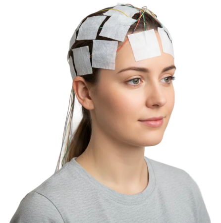cutout photo of a woman wearing eeg probes