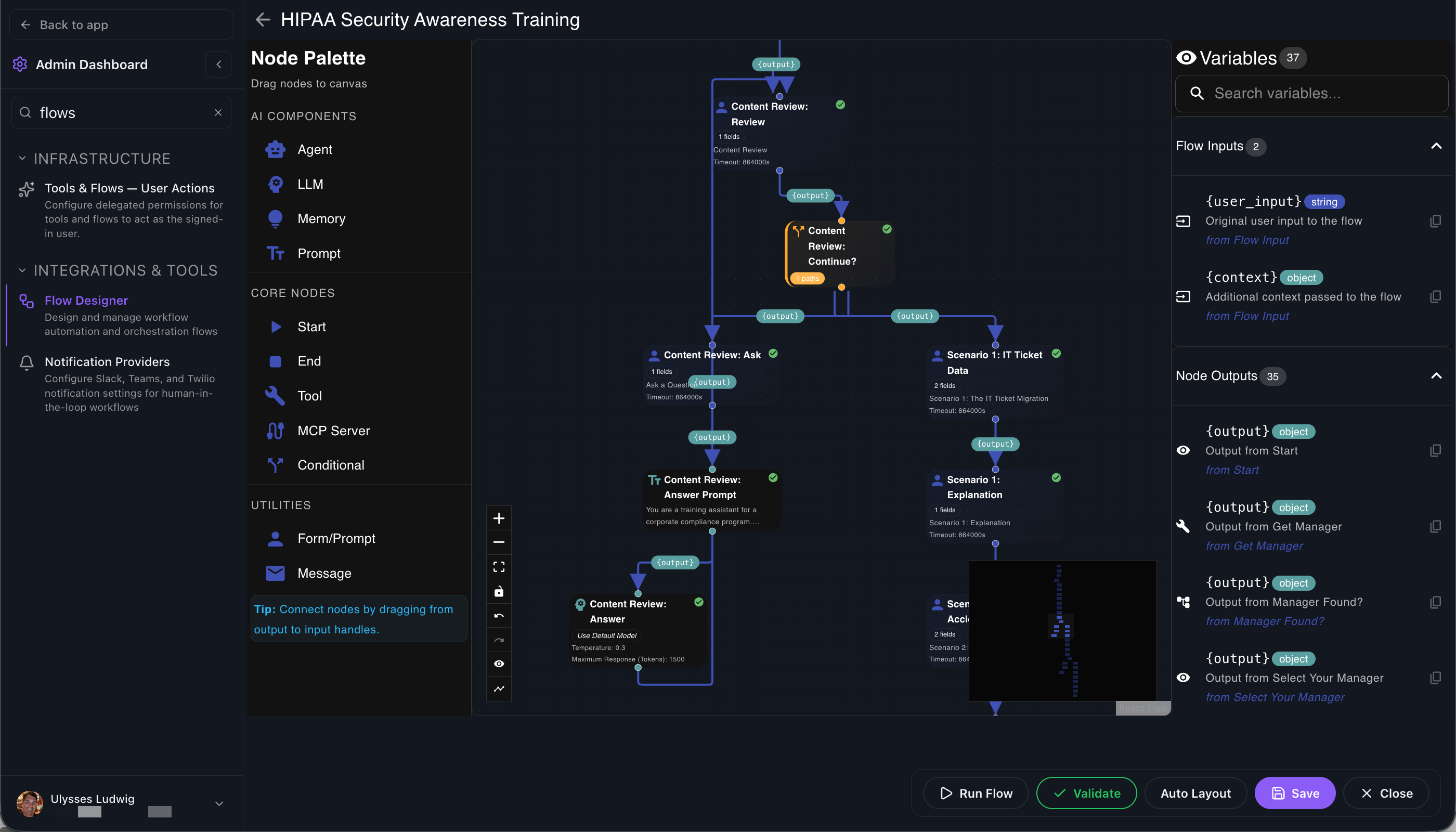 Findable Flow Designer canvas showing a multi-step agentic AI workflow