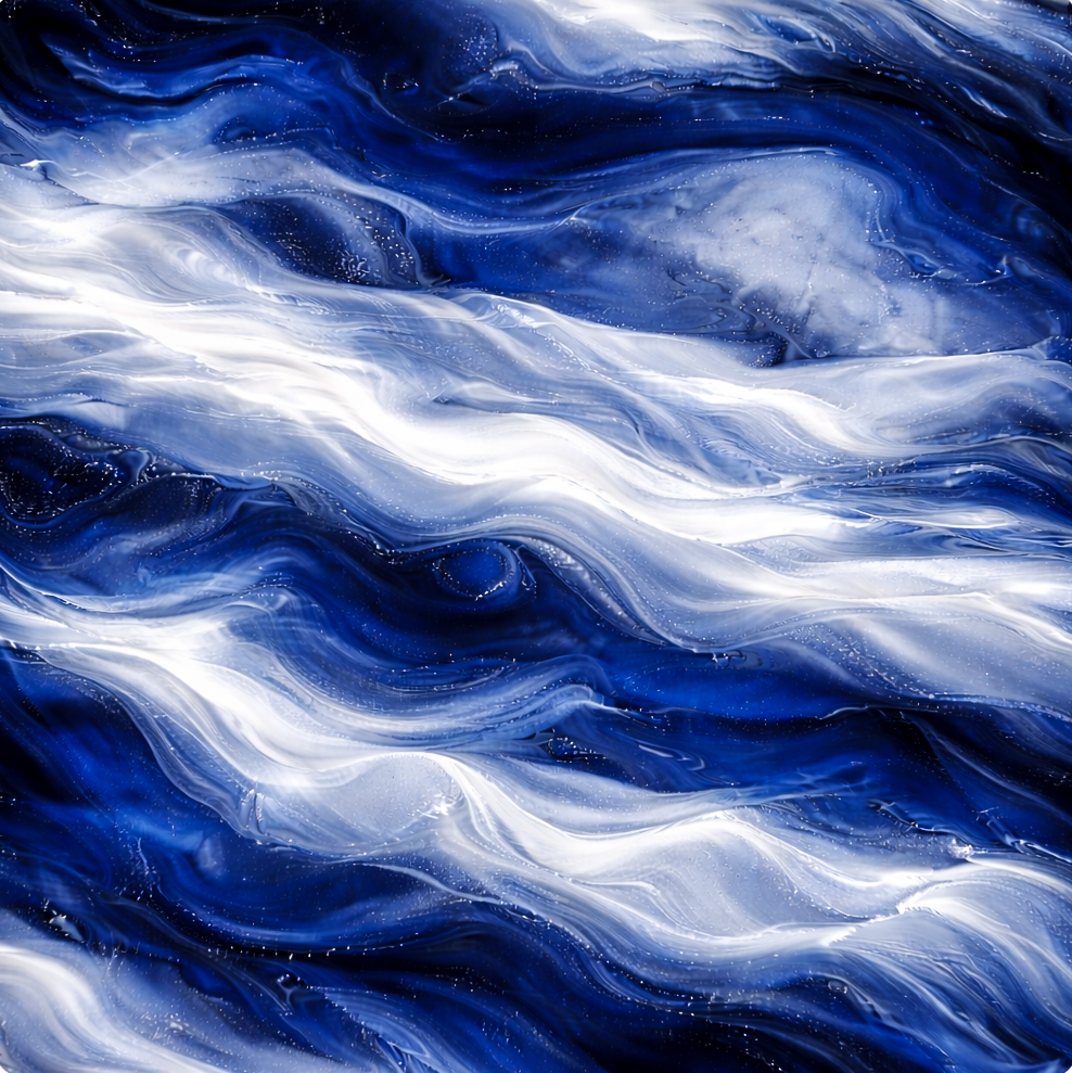 Black and blue metallic epoxy floor with deep reflective finish