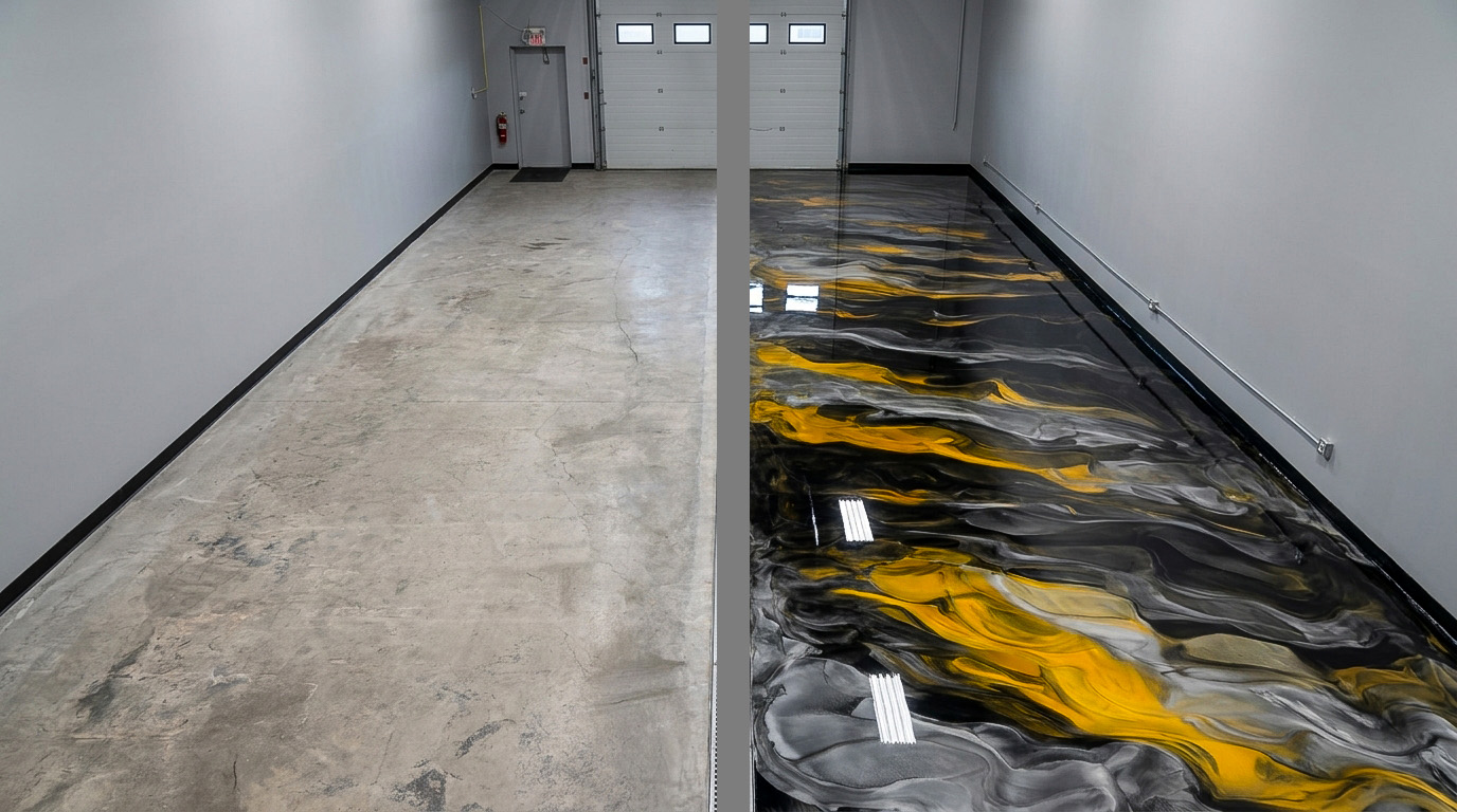 Solid colour epoxy floor coating in a Calgary commercial space — industrial-grade seamless finish