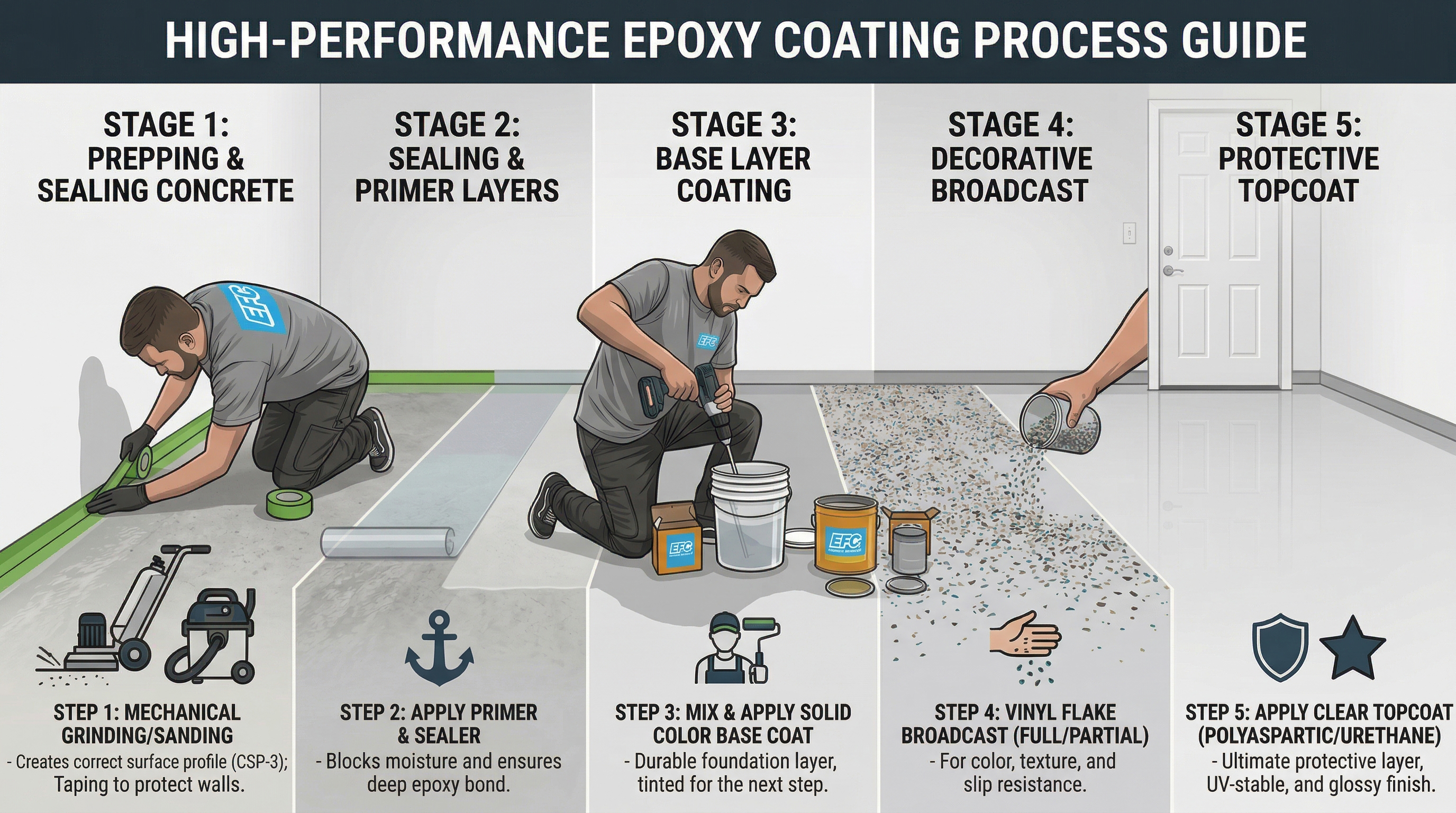 Epoxy floor installation process step by step in a Calgary garage by Epoxy Floors Canada