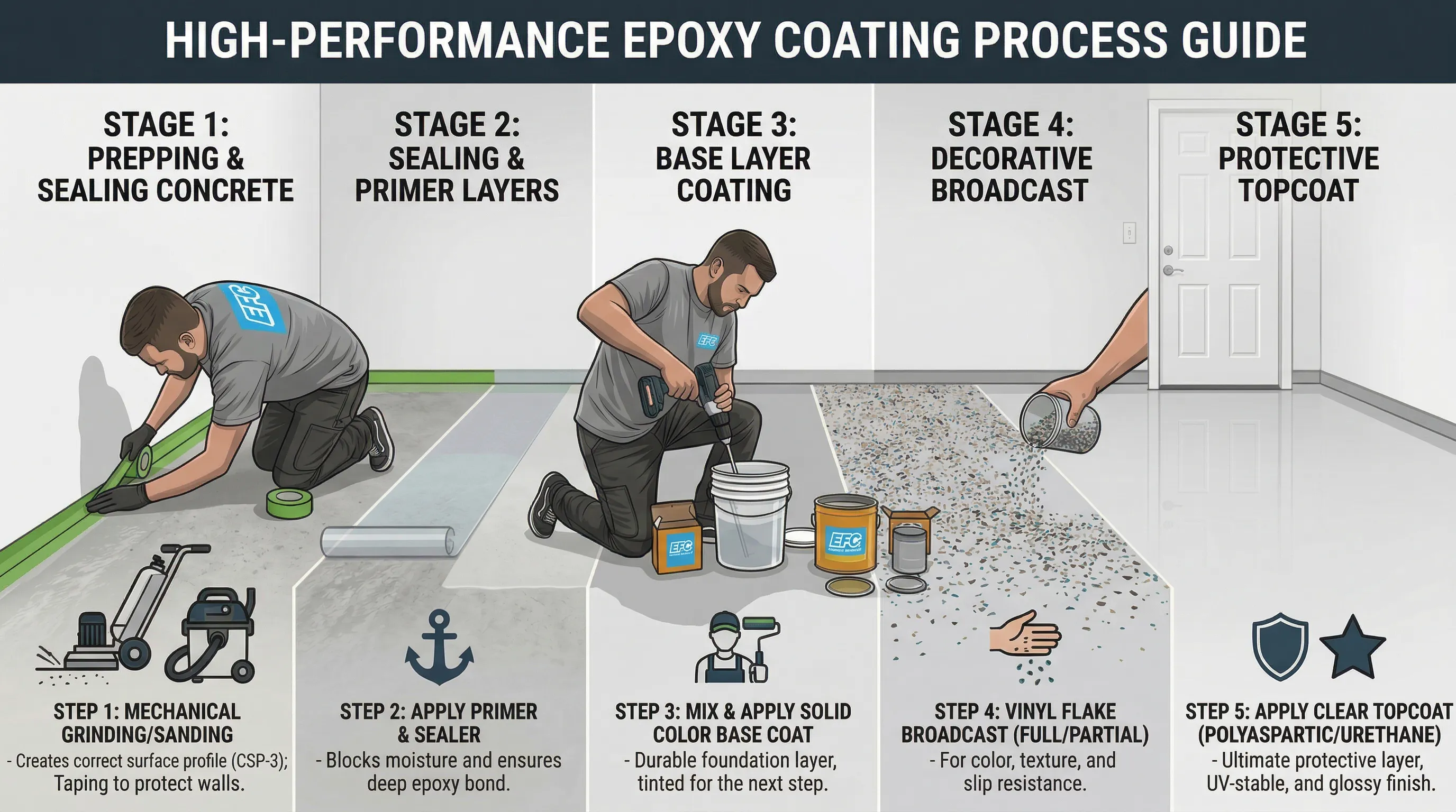 Epoxy floor installation process step by step in a Calgary garage by Epoxy Floors Canada