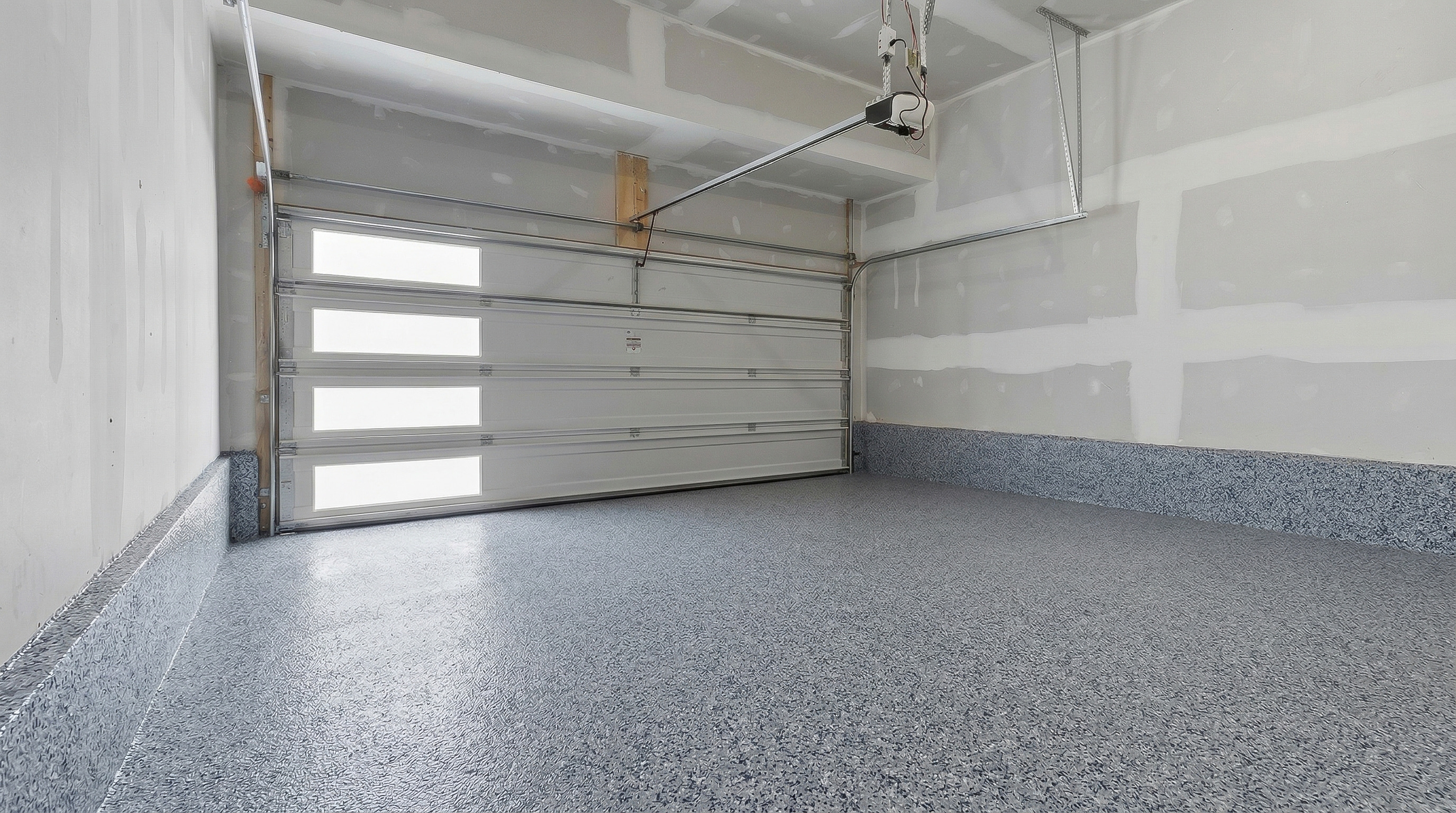 Completed mahogany flake epoxy garage floor in Calgary by Epoxy Floors Canada