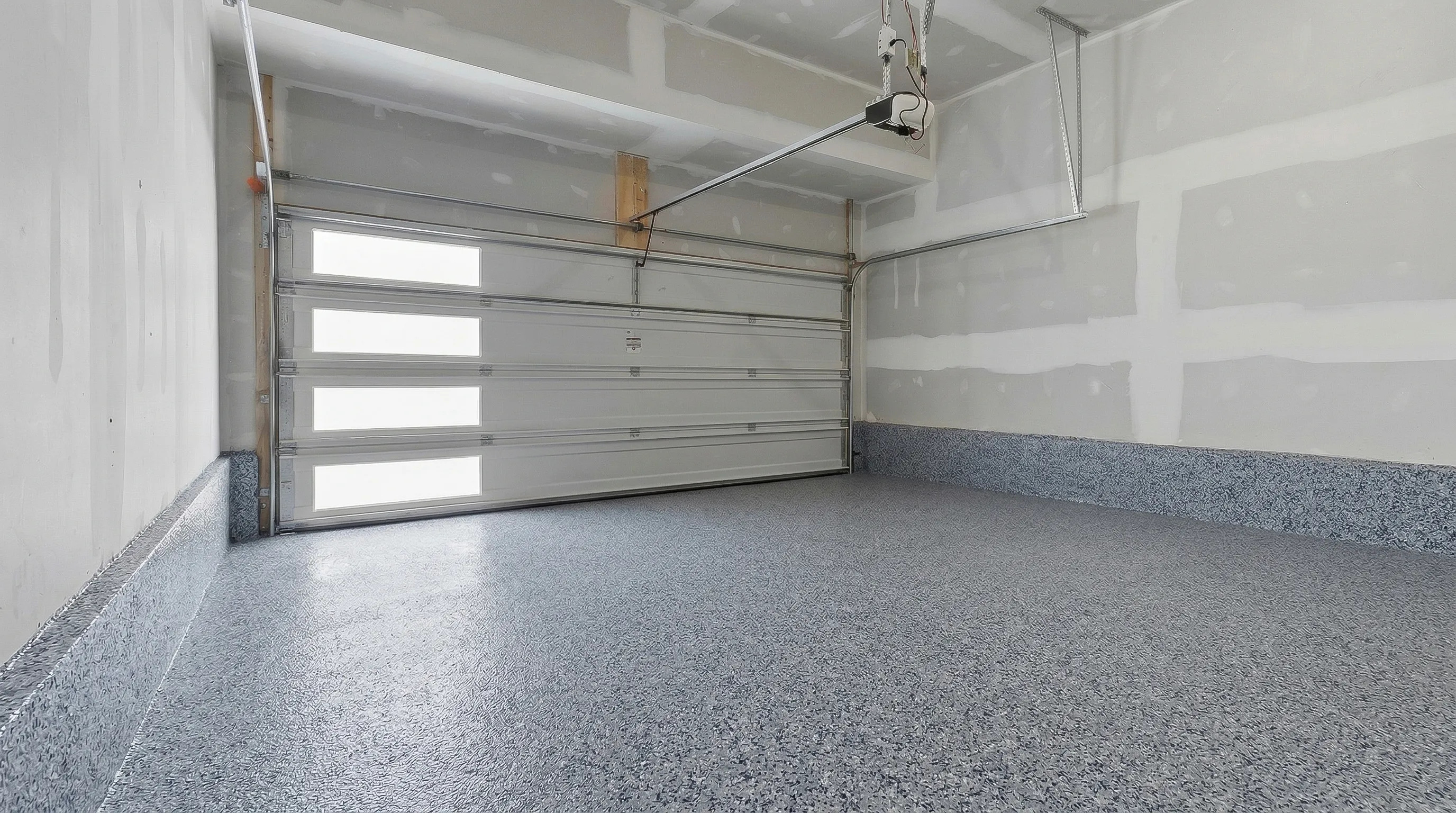 Completed mahogany flake epoxy garage floor in Calgary by Epoxy Floors Canada