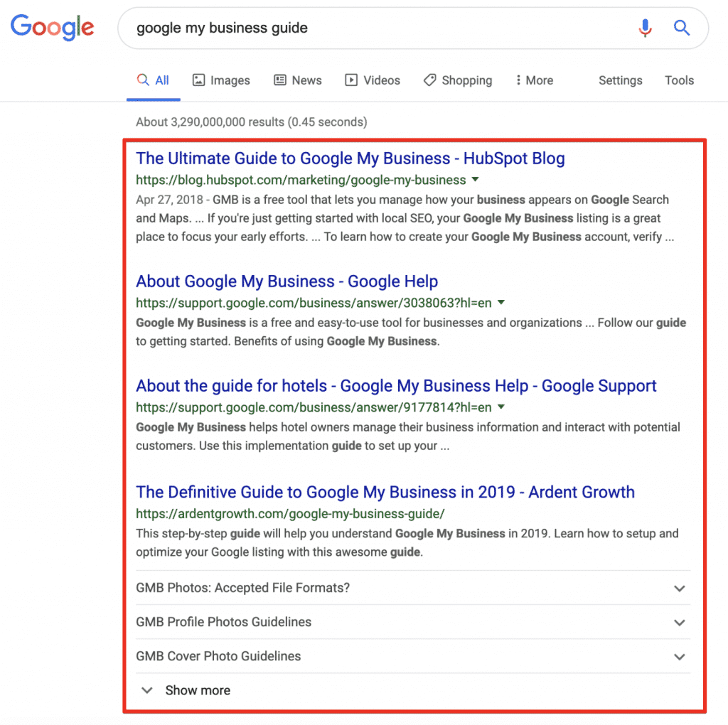 SERP Organic Results