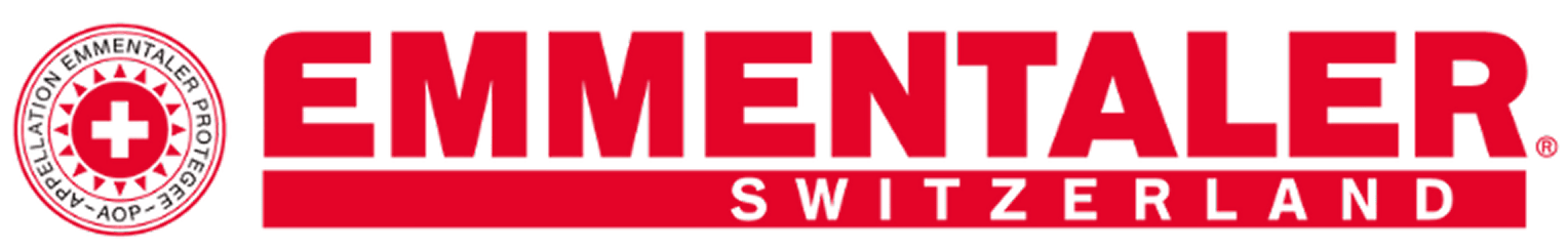 Logo Emmentaler Switzerland avec un cercle rouge contenant une croix suisse blanche.