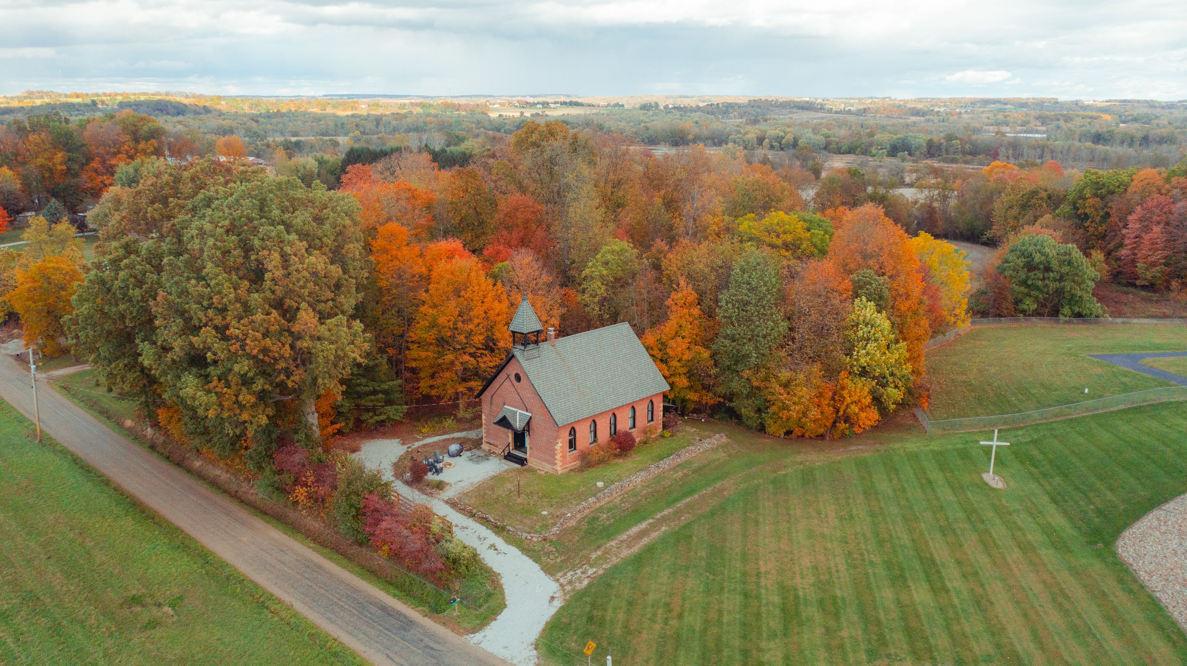 image of schoolhouse from above outside