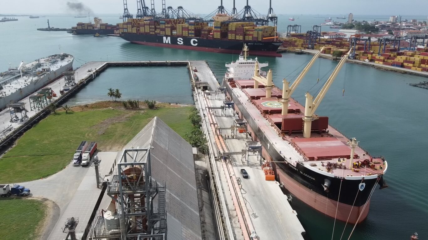 Buque granelero ZY Yulong atracado en Muelle 16 terminal DEPSA Cristóbal