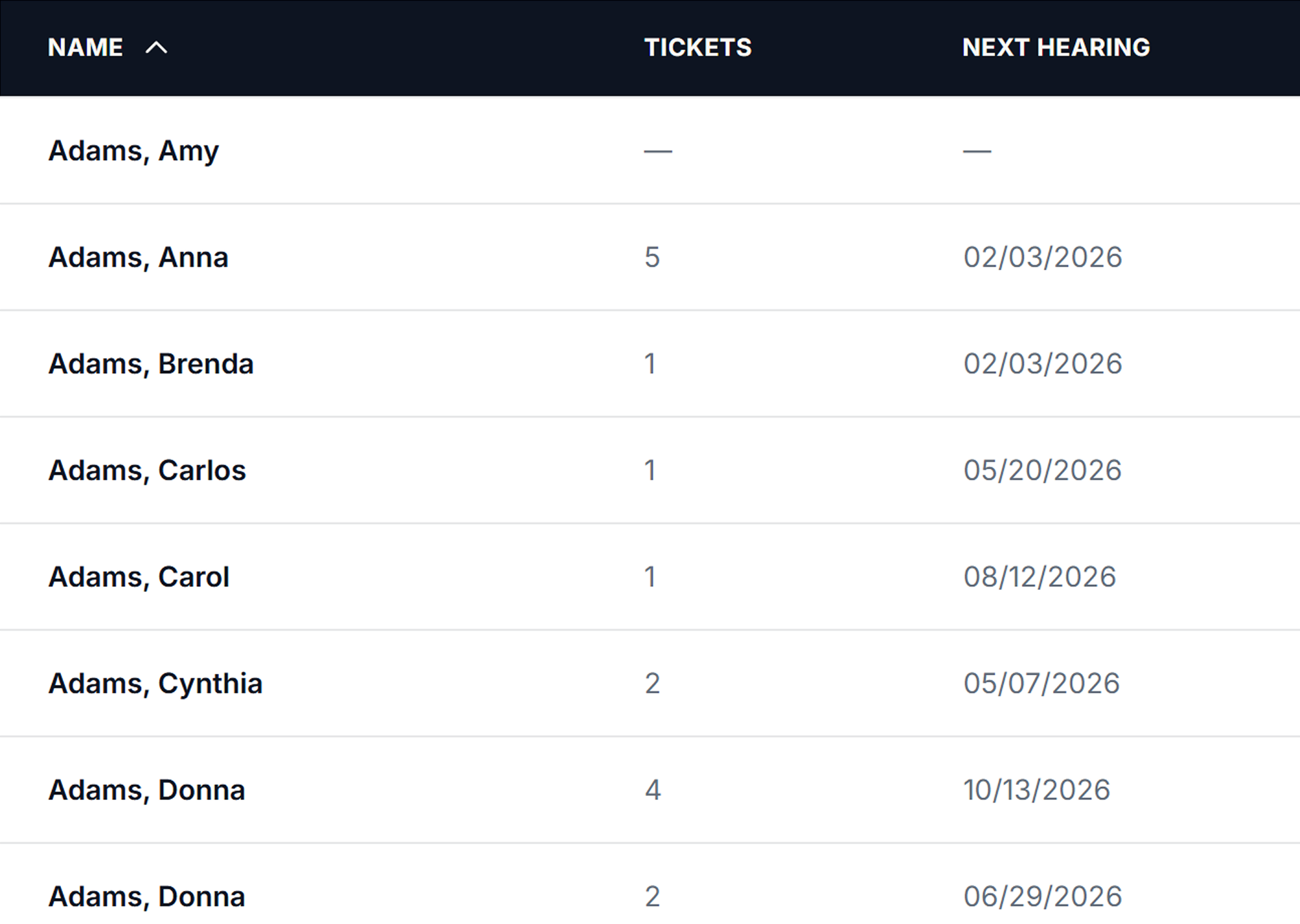 Docket Central Client table