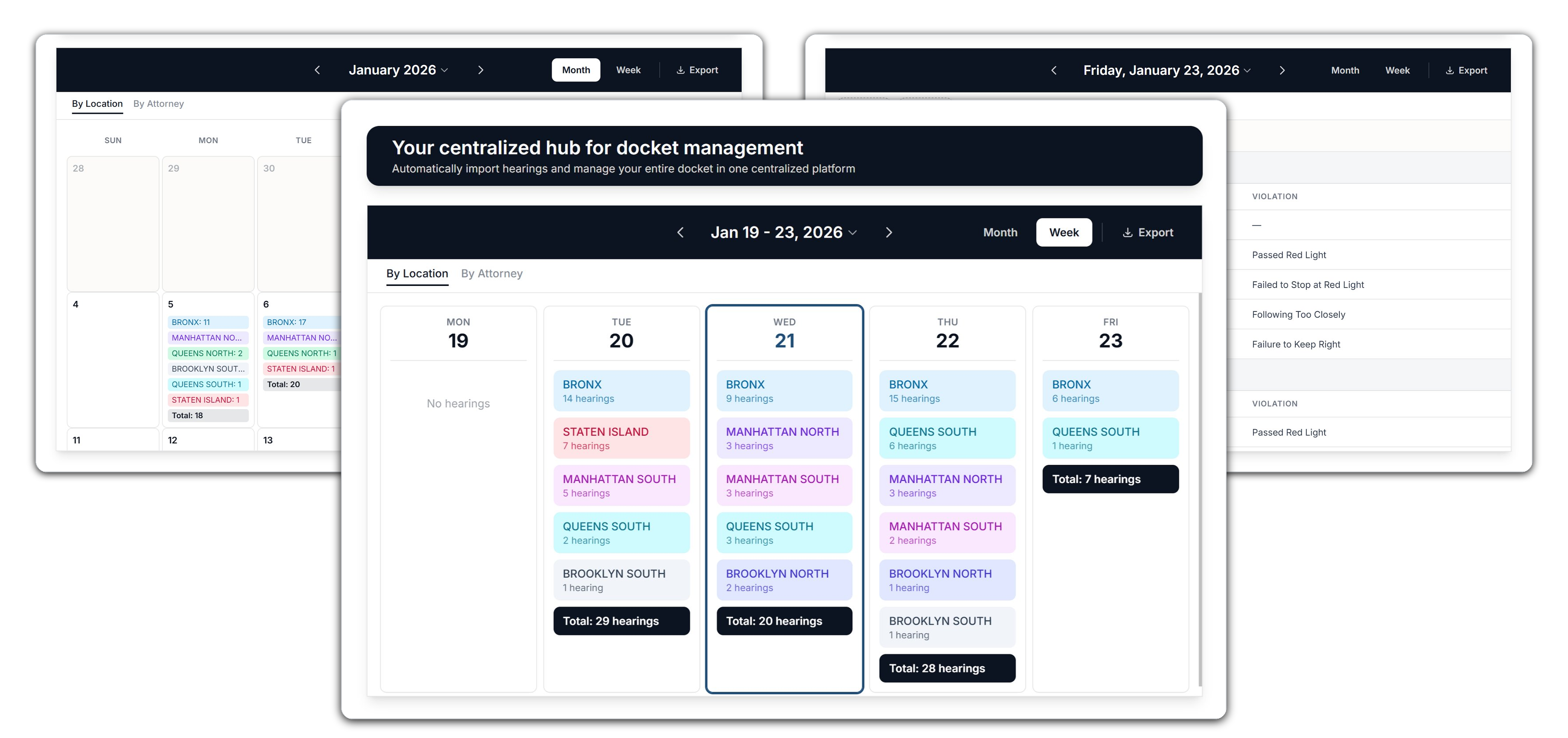 Screen Shots of Docket Central Calendar