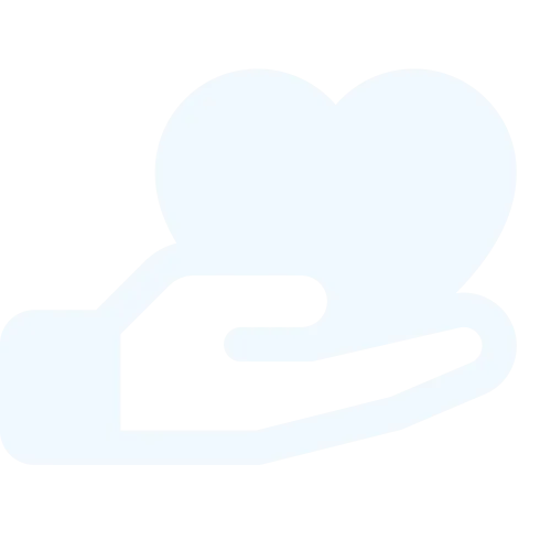 Simplified icon of a hand holding a heart symbol.