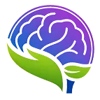 Logo featuring a stylized purple and blue brain with a green leaf at the base.