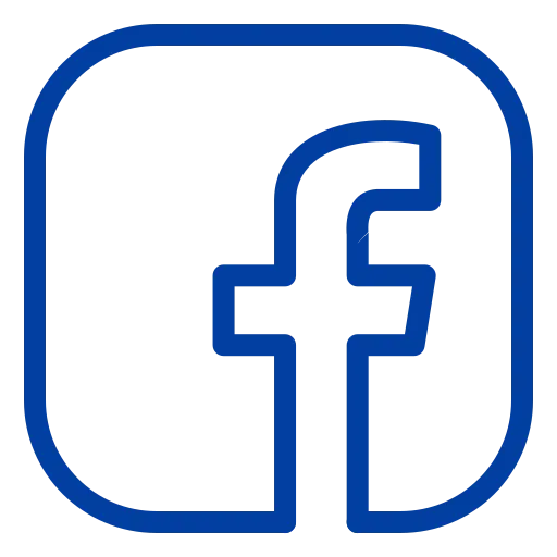 Facebook logo with a rounded square border in blue.