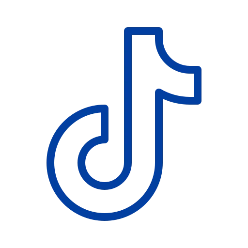 Blue outline of the TikTok logo on a transparent background.