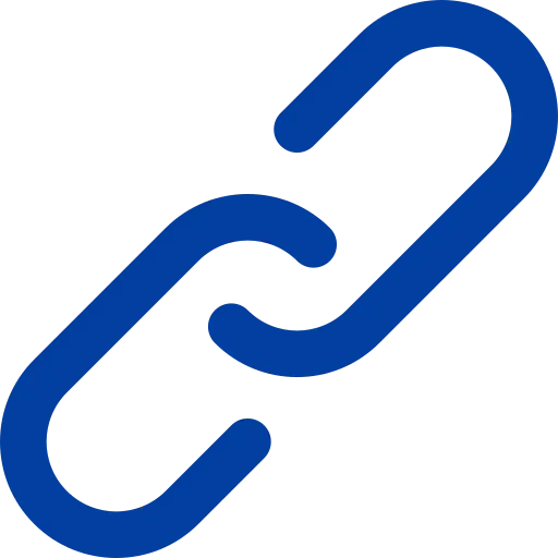 Blue broken chain link icon on transparent background.