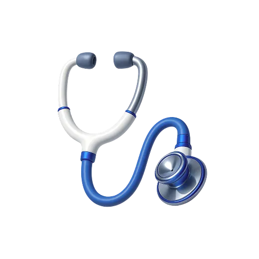 Blue and white stethoscope isolated on a transparent background.