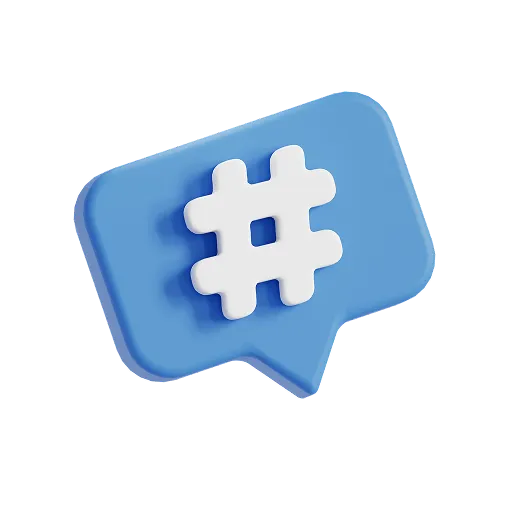 Blue speech bubble with a white hashtag symbol inside.