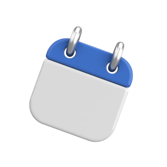 3D icon of a desk calendar with a blue top and white pages.