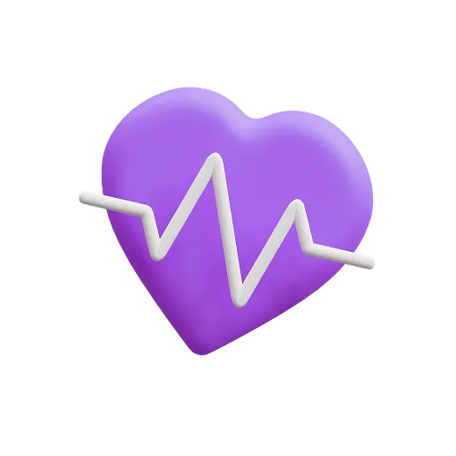 Purple heart icon with a white zigzag heartbeat line across it.