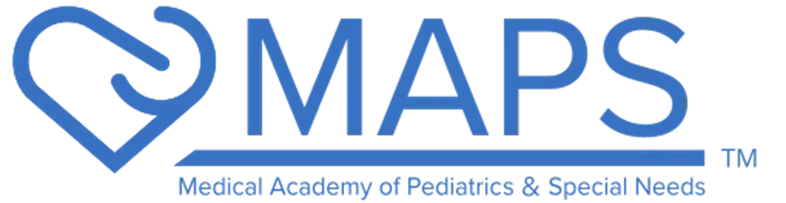 Logo of the Medical Academy of Pediatrics & Special Needs featuring a stylized heart and the acronym MAPS.