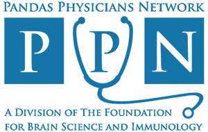 Illustration of a panda resting on its back against a bamboo stalk with green leaves on a white background.