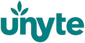 Unyte logo featuring stylized teal text with a leaf design on the letter 'u'.