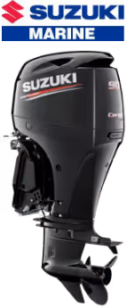 Suzuki Marine black outboard motor engine with red and white Suzuki logo.